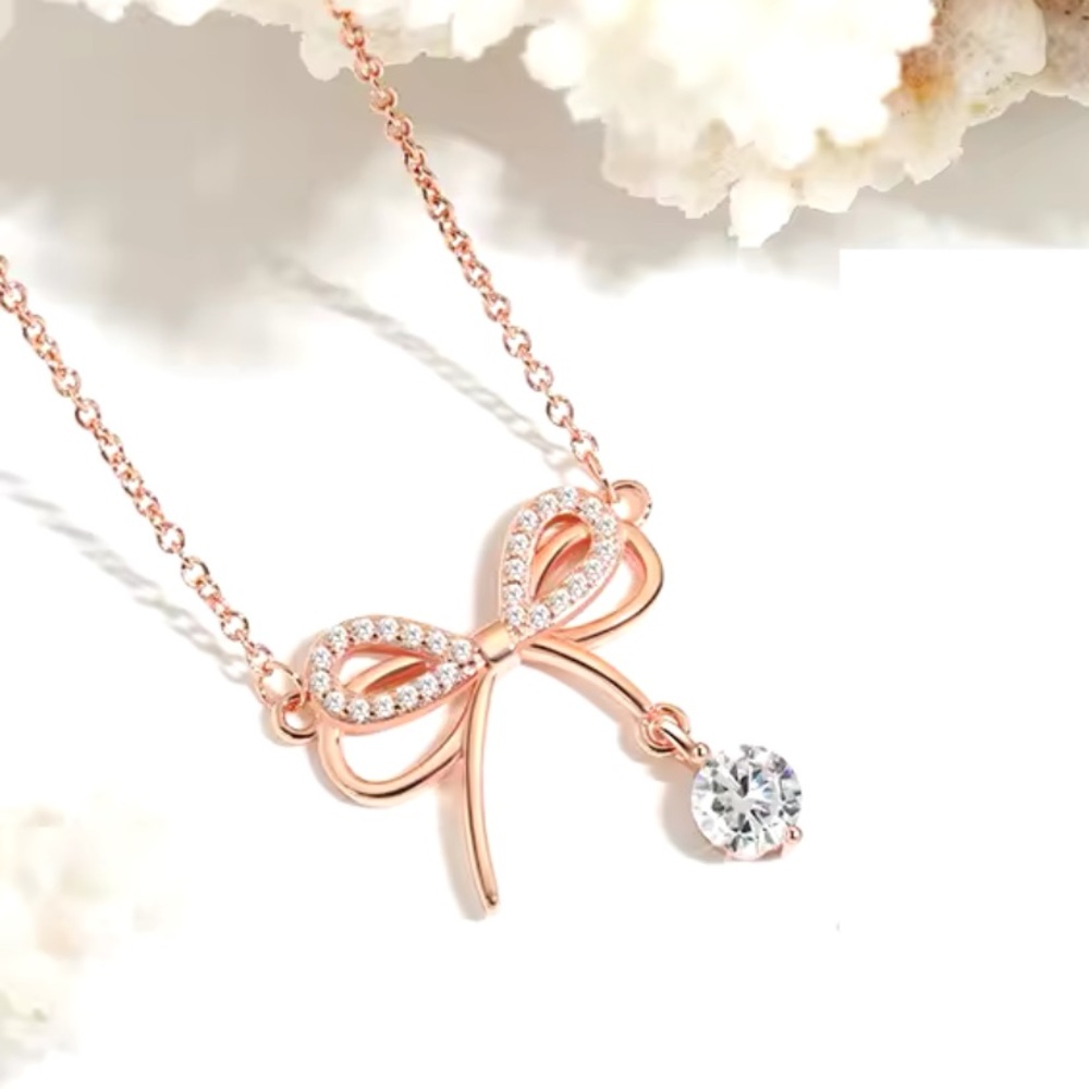 Rose Gold Filled Cubic Zirconia Bow Necklace